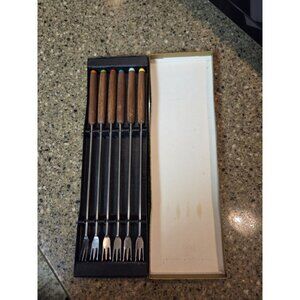 Set 6 Vintage MCM Otagiri Fondue Forks Stainless Wood Handles Japan